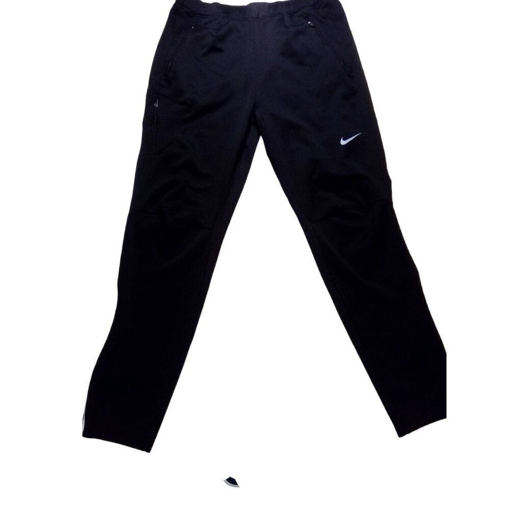 Nike DRI Fit Black Elastic + Drawstring Track Pants Zippered Ankles And Pockets